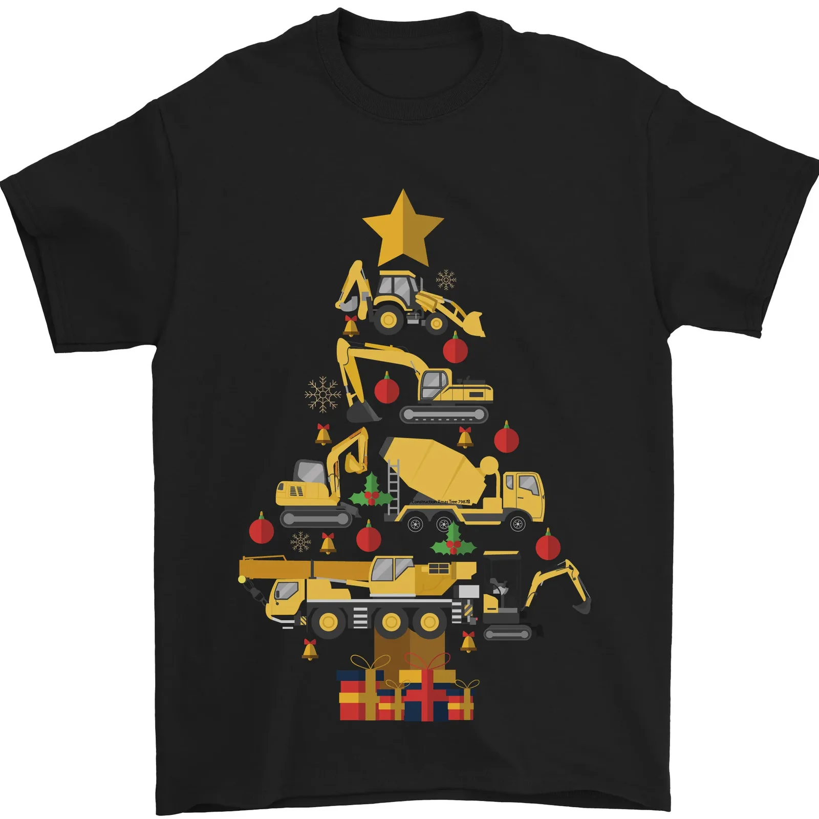 

Construction Christmas Tree Digger Lorry Crane Mens T-Shirt 100% Cotton