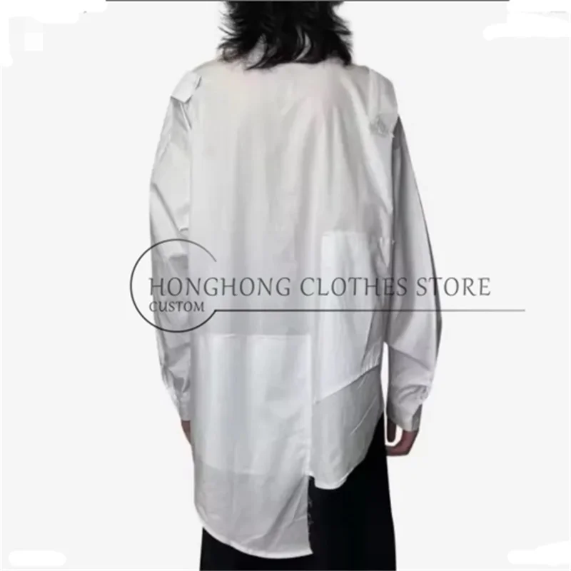 2025 Spring and Autumn high-quality pure cotton patchwork men's shirts, handcrafted, trendy large-sized catwalk wear