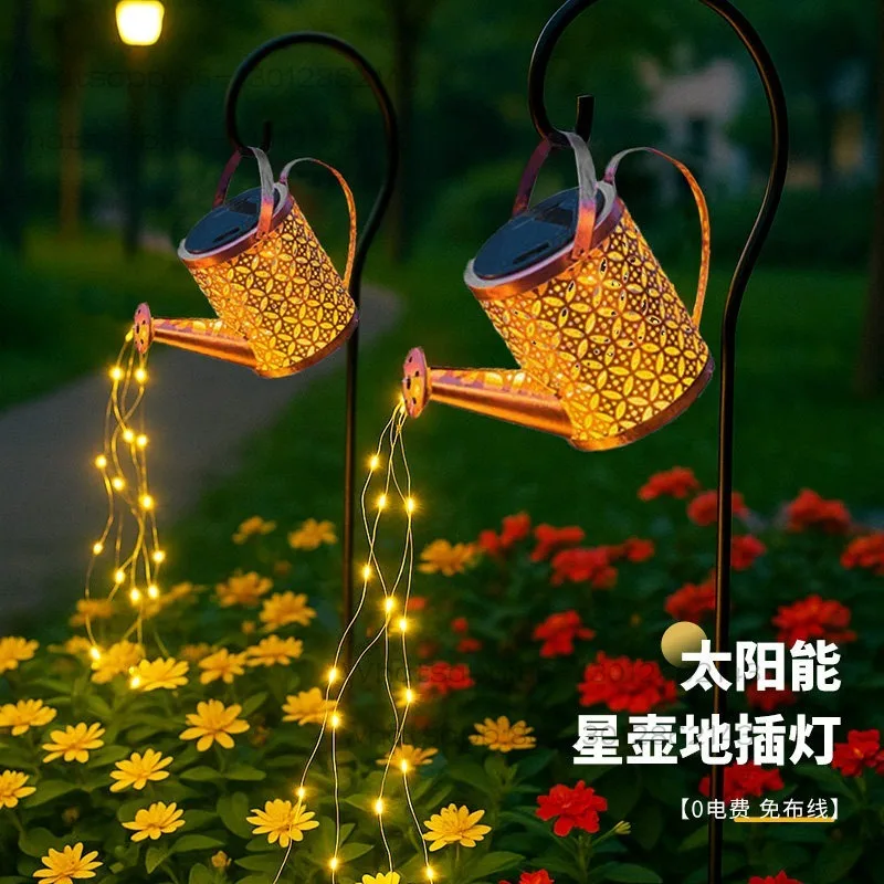 Solar Powered Watering Can Lamp, Multicolor LED Waterfall Fairy String Light, Outdoor Yard Homestay Garden Landscape Decoration