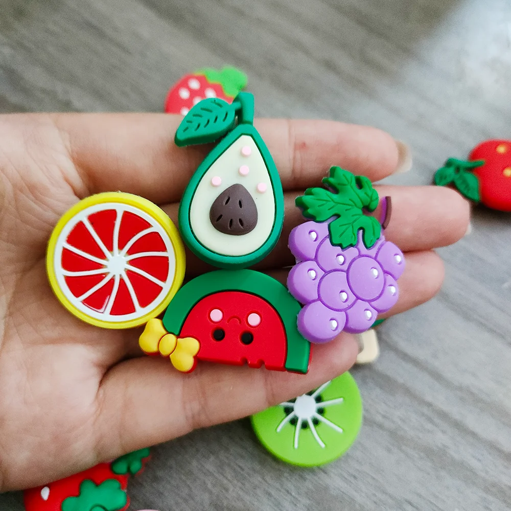 1-16Pcs Fruit Pineapple Durian Grape Cherry PVC Shoe Charms Garden Shoes Accessories Decoration Wristband Kids Girls Party Gifts