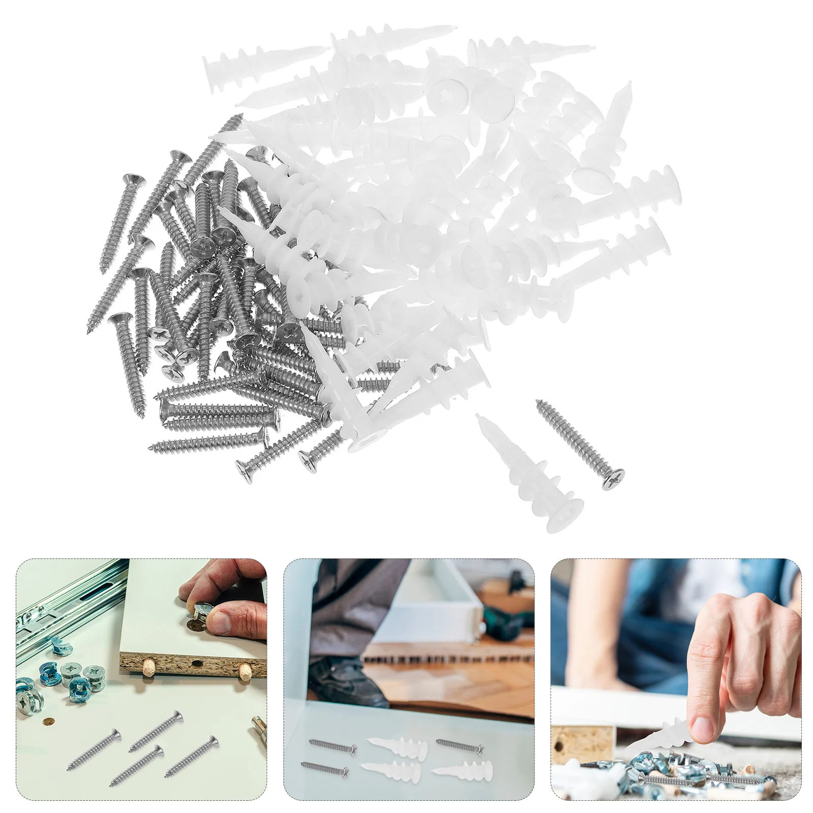 

50 set Expansion Tube Screws Heavy Duty Wall Anchors For Drywall Concrete Plaster Fixation No Tools Needed Shelves Mirrors