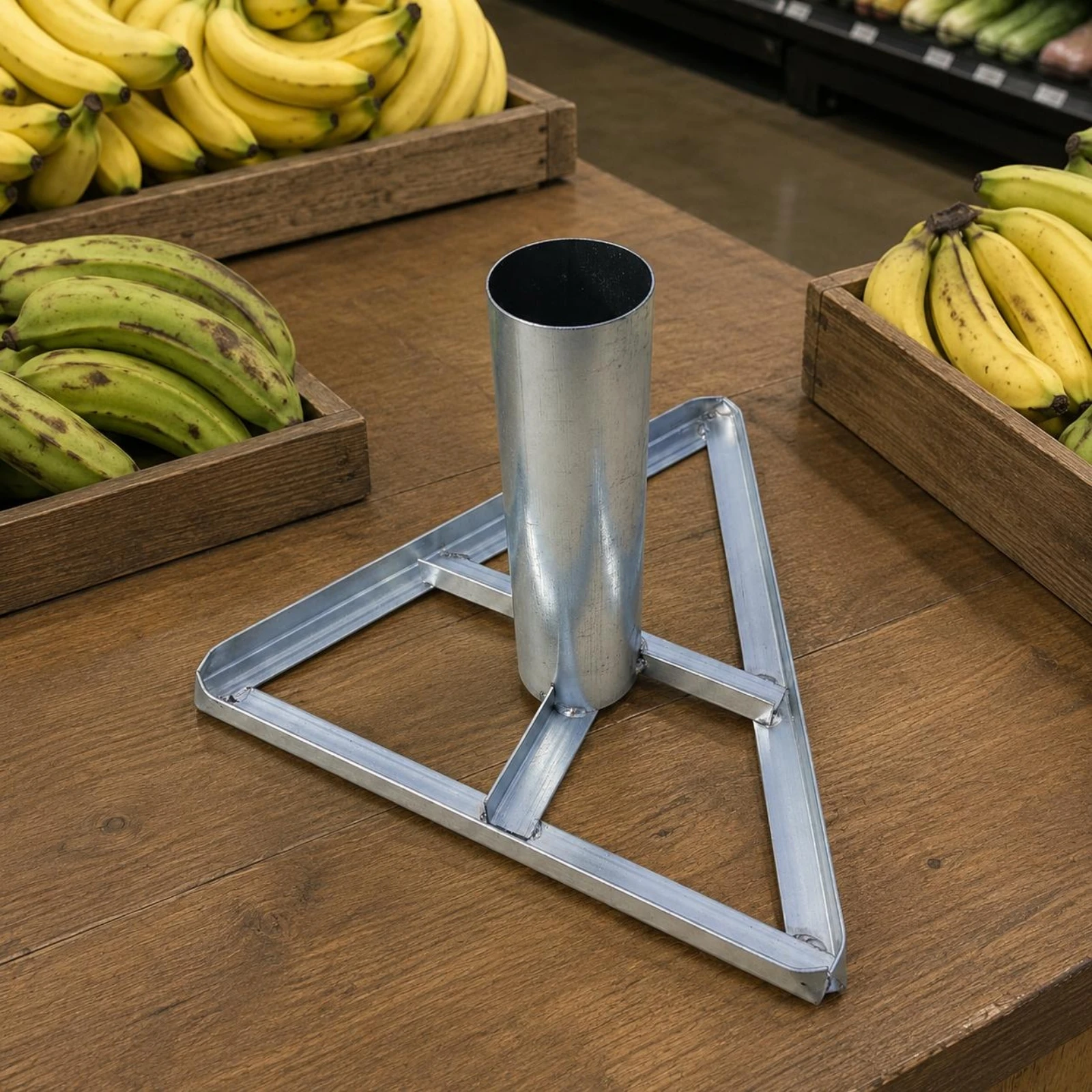 Banana Display Stand Silver Finish Metal Banana Stand Welded Joints Cylindrical Support Tube