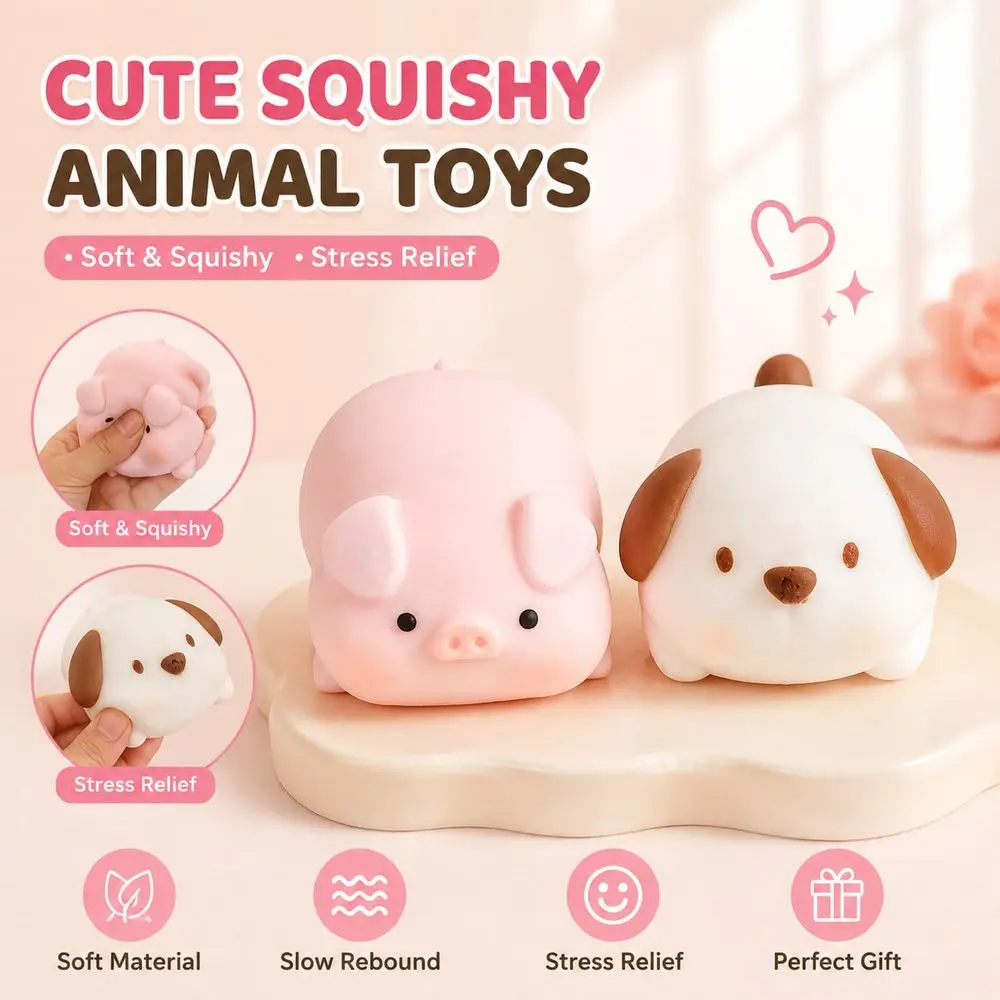 1pc Assorted Animal Squishy Stress Ball, Pig Cat Puppy Hippo Or Duck Shaped Soft TPR Dough Squeeze Toy, Sensory Fidget Hand Toy, Portable Desk Accessory For Home, Office, Travel, Party Favors, Easter And Birthday Gifts
