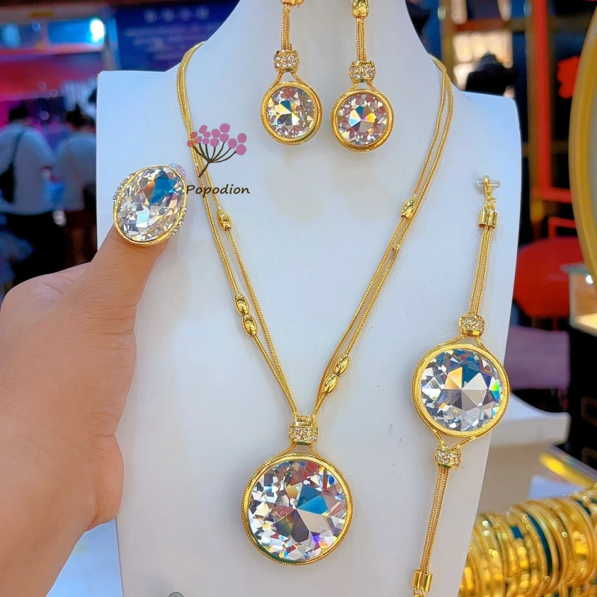 

Новое Дубайское 24-каратное позолоченное ожерелье, серьги, кольца, браслеты, комплект украшений для свадебной помолвки для влюбленных DD10705