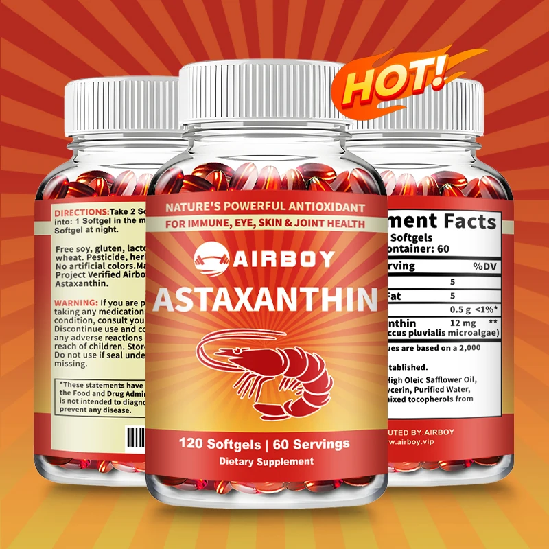 Astaxanthin Capsule with DHA Antioxidant Skin Care Easing Oxidative Stress,Focus Memory,Heart,Brain Cell Health