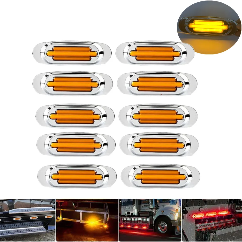 

10PCS Side Light Chrome 16LED Side Marker Light Outline Lamp Clearance Lights 12V 24V Taillights for Truck Trailer LED