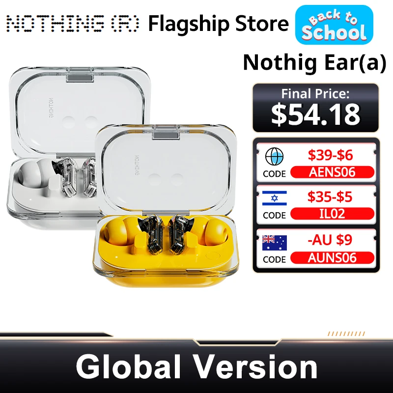 Global Version Nothing Ear (a) Bluetooth Earphone  45dB Active Noise Cancelling ANC Dynamic 42.5 hours listening Fashion Design