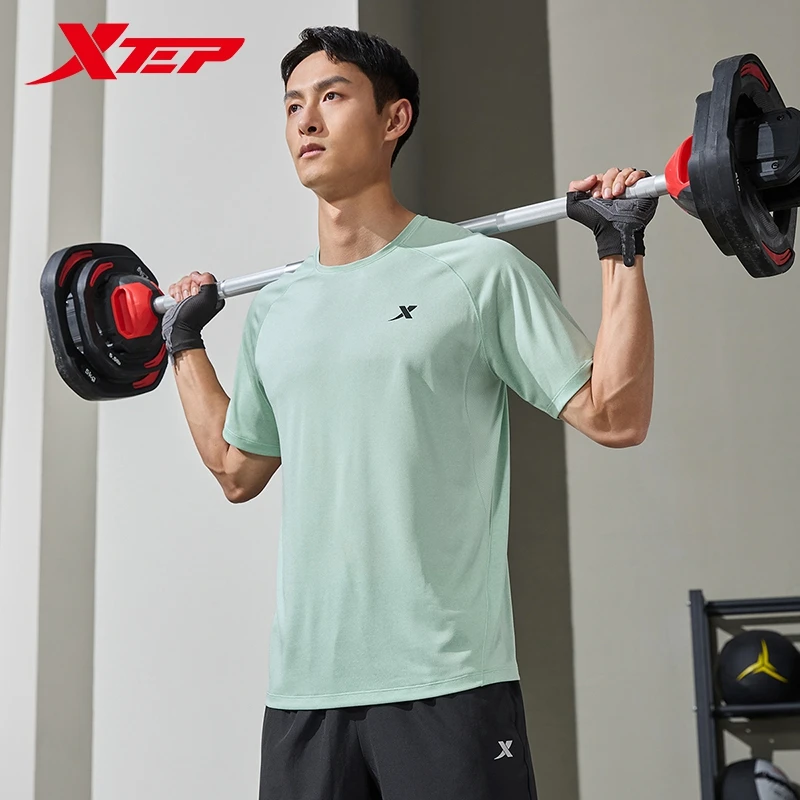 Xtep Short Sleeve Knitted Shirt For Men 2024 Summer Sweat-Absorbing Men\'s T-shirt Training Comfortable Outdoor Tops 876229010108