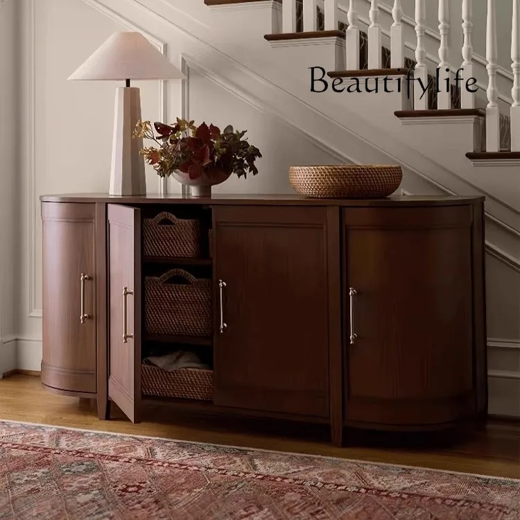 French retro entrance cabinet opposite door shoe cabinet small apartment American solid wood partition decorative cabinet