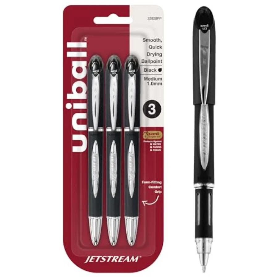 

uniball Jetstream Ballpoint Pens, Medium Point 1.0mm,Black, 3 Pack