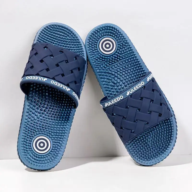 2024 Man's Summer New One Word Flat Sole Massage Slipper Soft Sole Non Slip Silent Home Slipper Bathroom Slippers