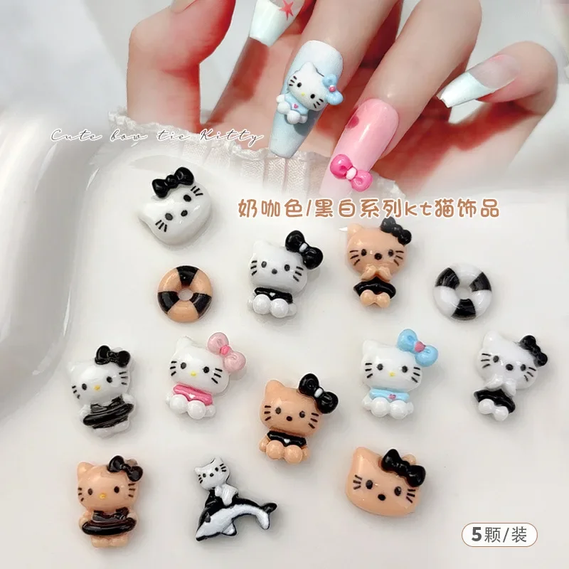 20 piezas lindo Sanrio Hellokitty gato uñas Cahrms joyería negro blanco café Hawaii Sunnmer KT decoración de uñas accesorios de uñas