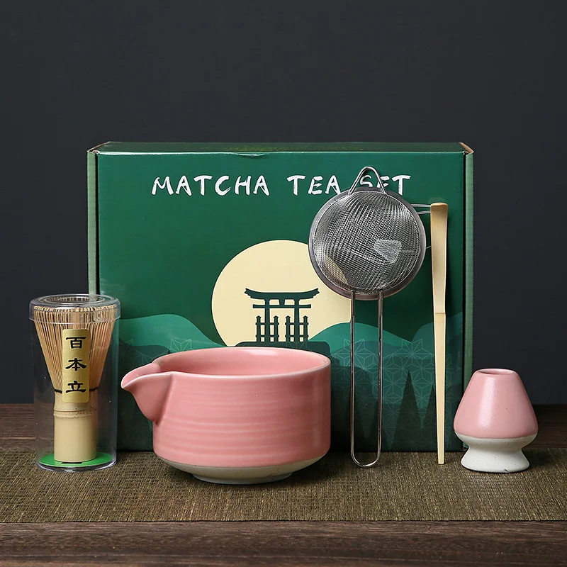 

5PCS Japanese Matcha Set Kit Handmade Ceramic Matcha Bowl Tea Whisk Brush Bamboo Spoon Strainer Kitchen Accessories Gift Set