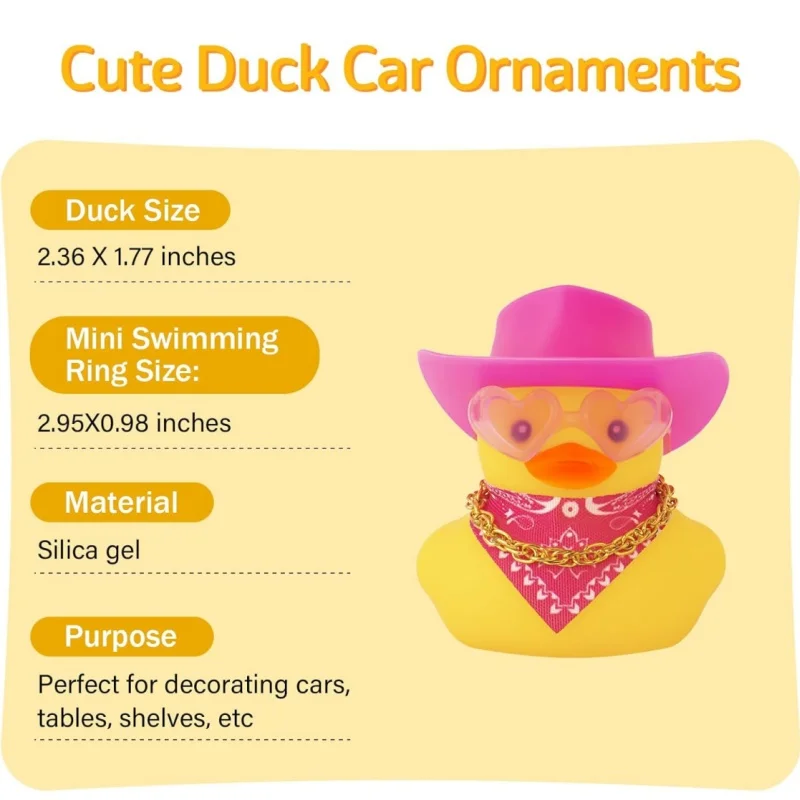 Rubber Cowboy Duck Car Ornaments Yellow Ducks Decoration Dashboard with Cowboy Hat Necklace Sunglasses