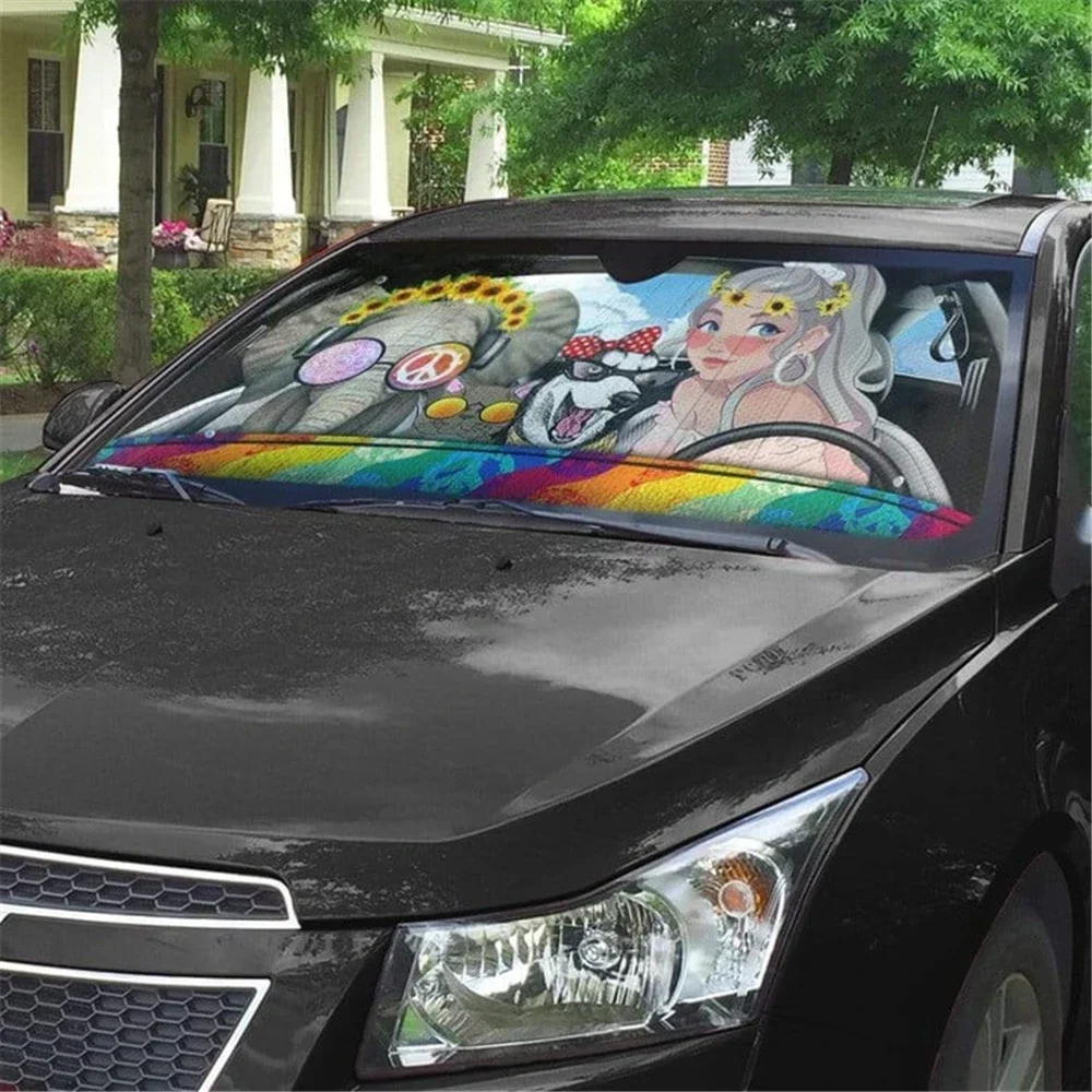 Hippie Style Car Auto Sunshade Cover LGBT Pretty Girl Car Front Window Visor Sunshade Visor Heat Reflector Car Decor Accessories