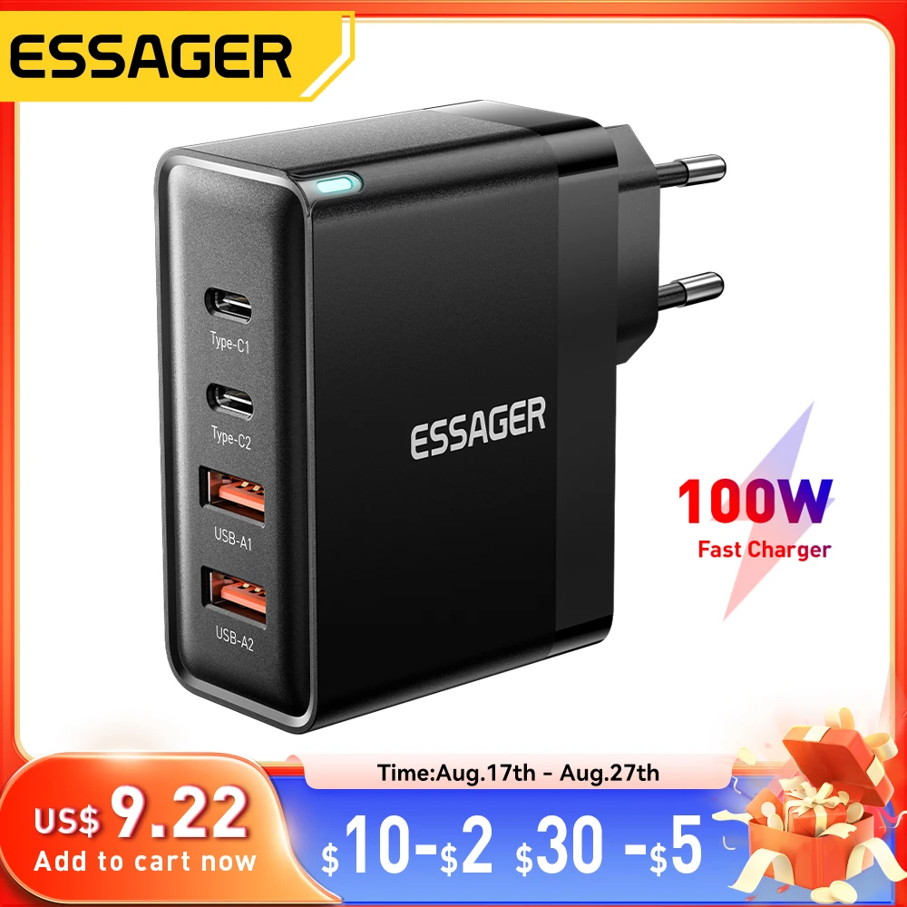 Essager 100W US/KR Plug USB Type C GaN Charger For Laptop Macbook PD Fast Charging For iPhone 16 15 14Pro Samsung Charge Adapter