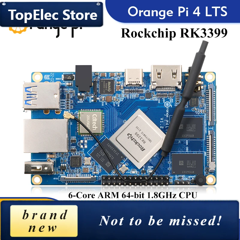 TopElec Orange Pi 4 Lts Single Board Computer 4GB RAM 16GB EMMC Wifi BT5.0 Demo Board Support Android Ubuntu Debian OS Developme