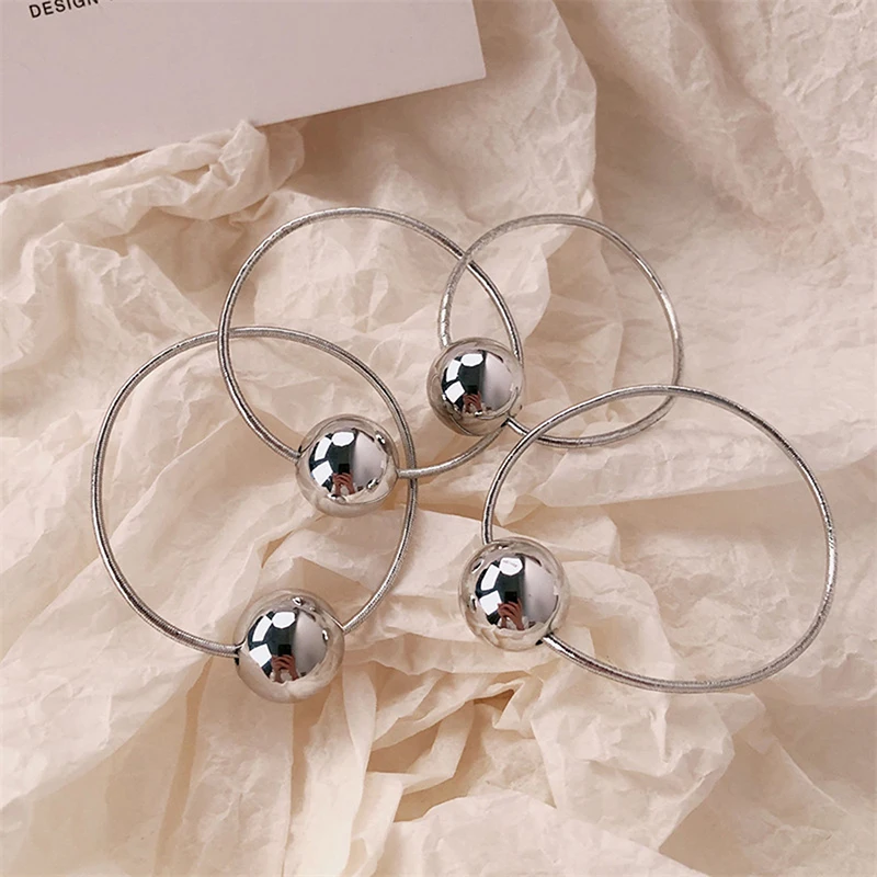 1PC Silver Round Ball Rubber Band Fashion Ponytail Headwear High Elastic Durable Headrope Hair DIY Accessories