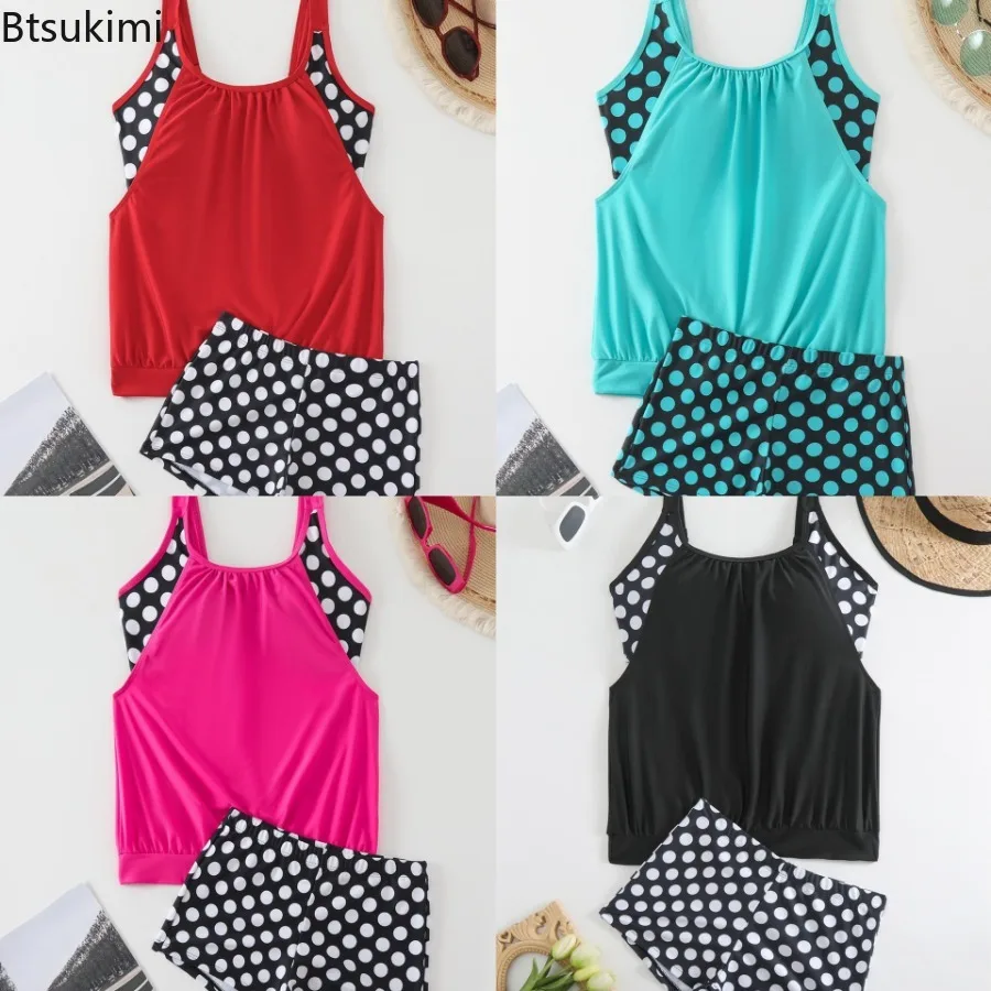 Women's Sexy Two-piece Beachwear Comfortable Swimsuit Bikini Set Colorblock Polka Dot Print Loose Swimwear Halter Bathing Suit