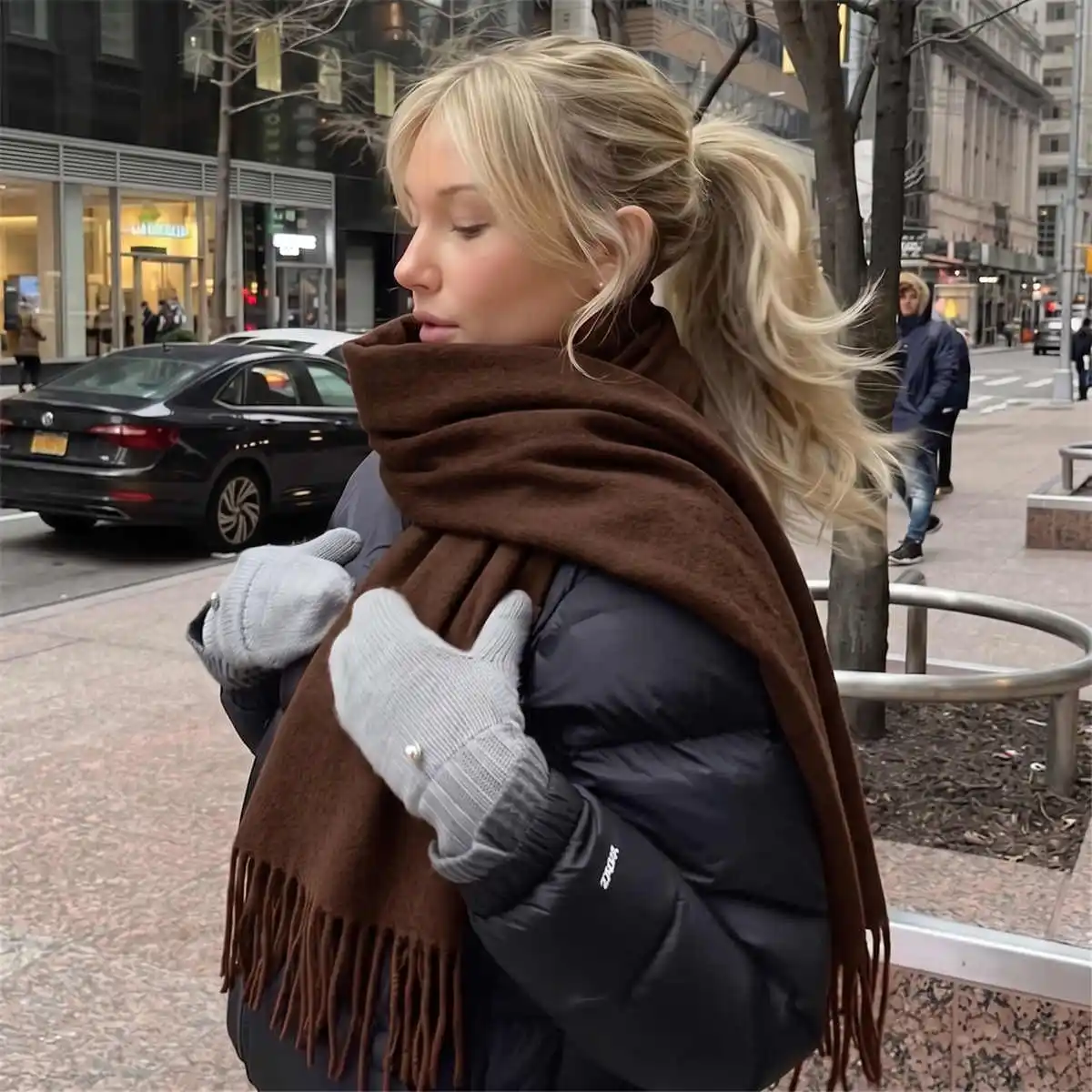 Ladies Soft Draping Plain Imitation Cashmere Long Scarf Windproof Fringed Shawl Versatile Neckwear For Long Distance Travel