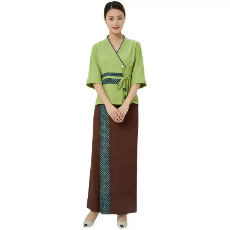 Hotel Beauty Salon Resort SPA Technician Green Work Clothes Women's Uniform Set Spring and Summer Thailand Trend Overalls Suit