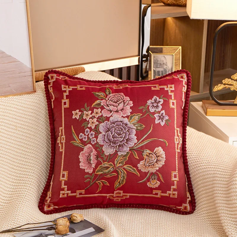 Folk-Custom Flowers Cushion Cover 48x48cm Embroidery Jacquard Decorations for Home Edging Pillow Cases Decora Cushions for Bed