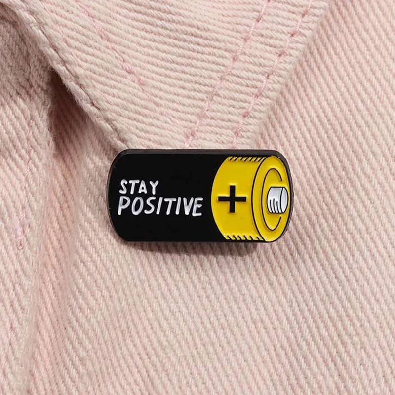 Stay Positive Cartoon Battery Enamel Pin Keep Good Vibes Inspirational Brooch Lapel Badge Jewelry Accessories Gift for Friends