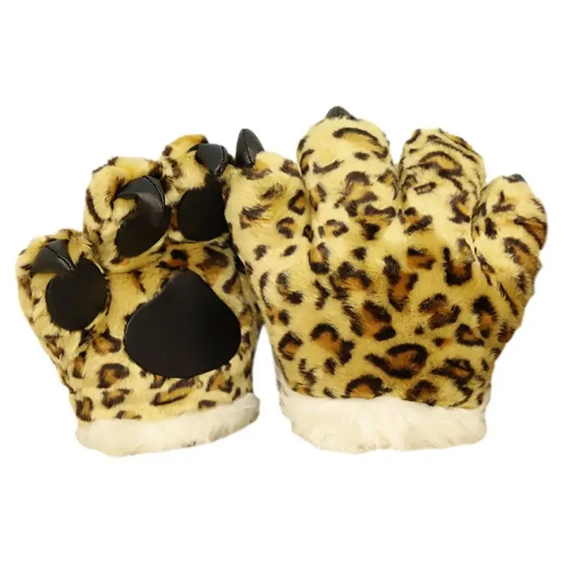 Leopard Costume Role Play Snow Leopard Fluffy Paw Gloves Men Women Halloween Cute Giraffe Claws Palm For Party