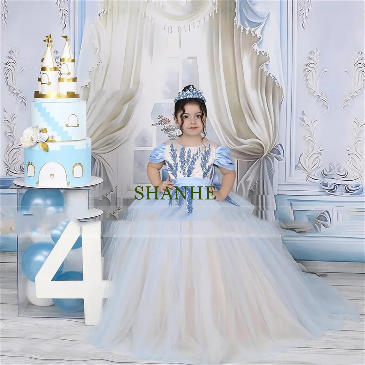 

Свадьба для причастия для девочек по индивидуальному заказу, платья с цветочным узором для девочек, 2023, вечерние платья с аппликацией, бальное платье для девочек от 2 до 16 лет, прозрачное платье