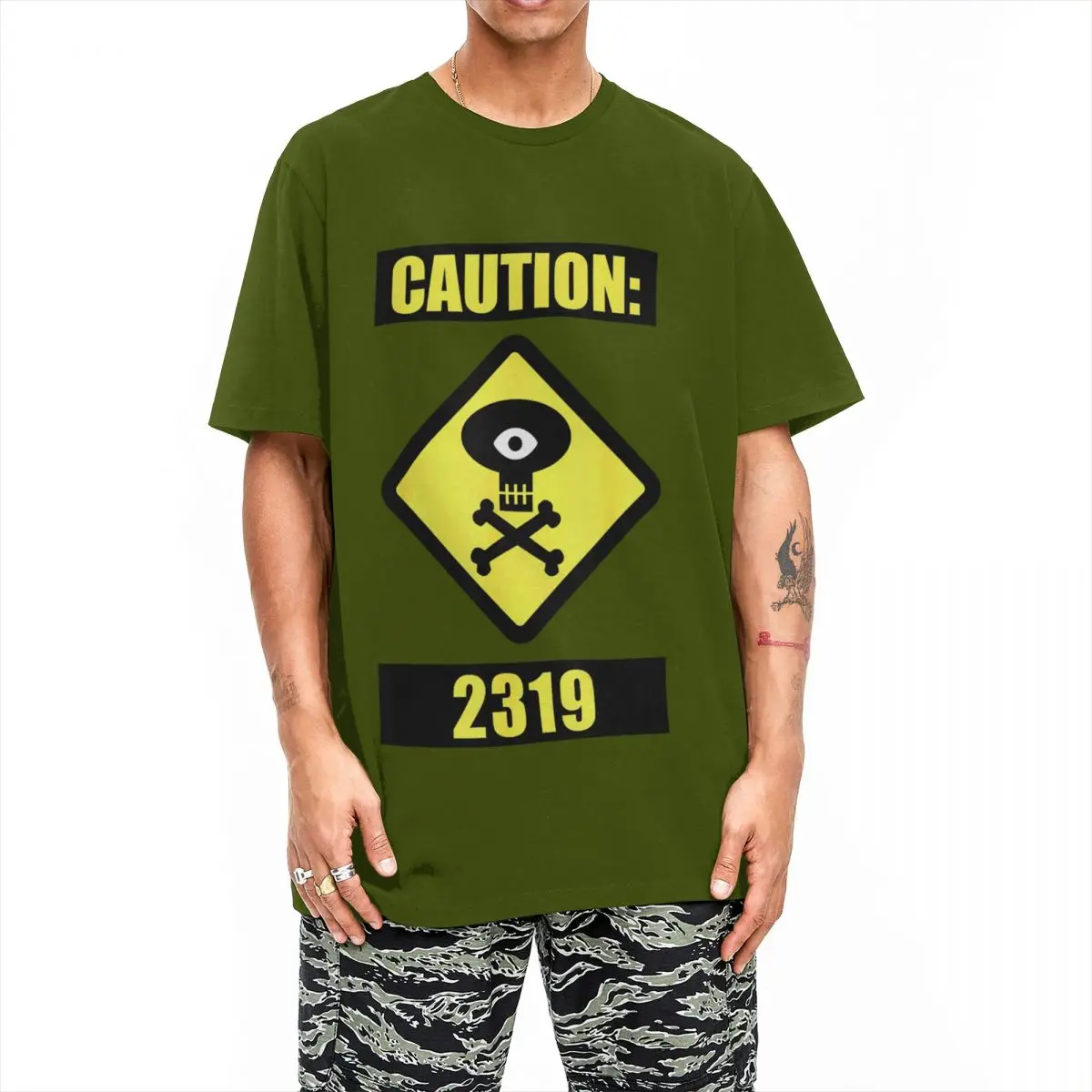 Monsters University Caution 2319 Hazard Logo T-Shirt Men Women's Pure Cotton T Shirts Short Sleeve Tee Shirt Plus Size Clothes