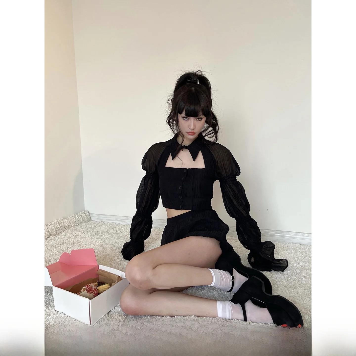 

Сексуальный летний комплект в стиле Тан с брюками-фонариками и рукавами-фонариками для молодых женщин 8-25 лет из ткани