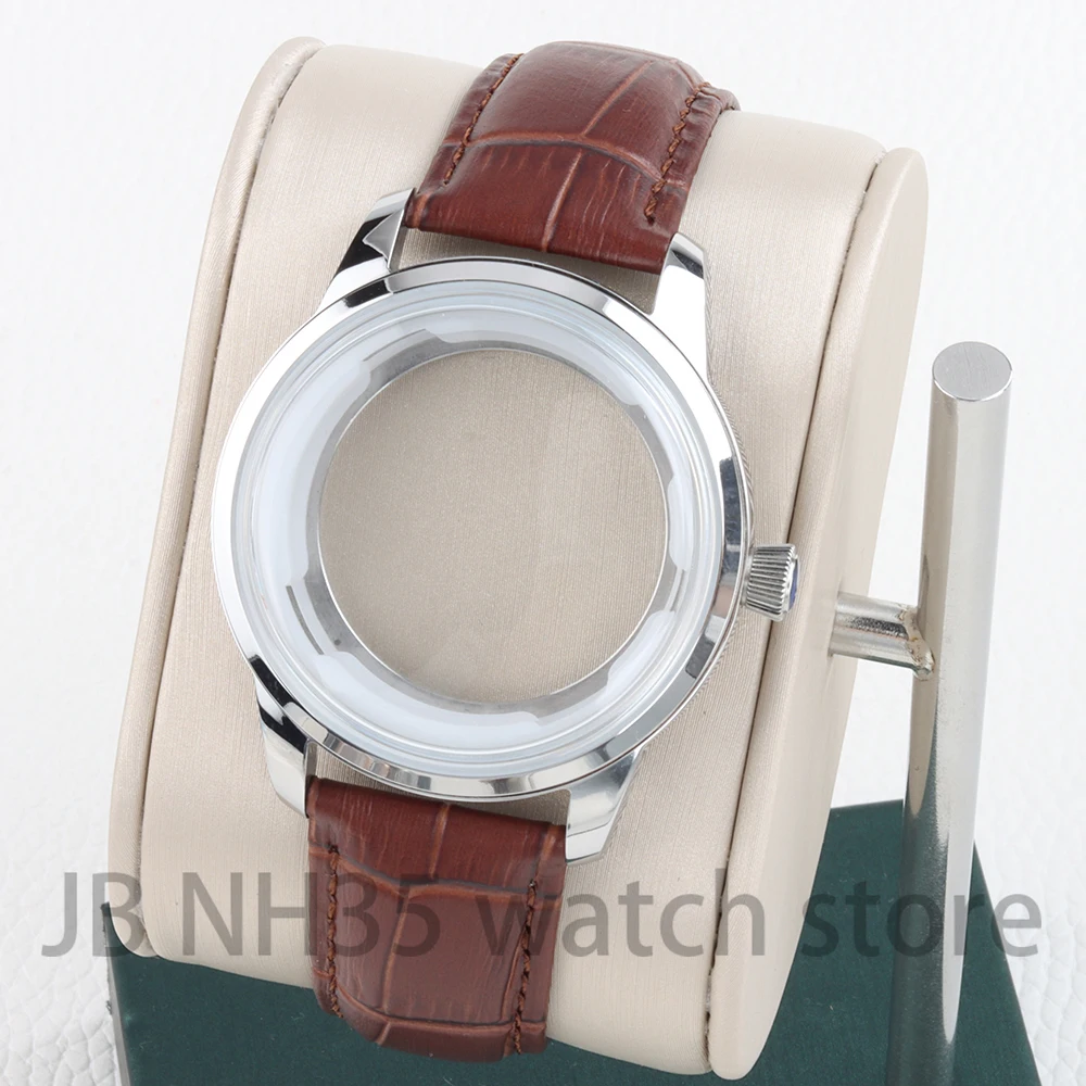 

40mm nh35 Watch Case Men's Watch Accessories for nh35/nh36/nh38 Automatic Movement 20mm Leather Strap Fit Cocktail Watch Parts