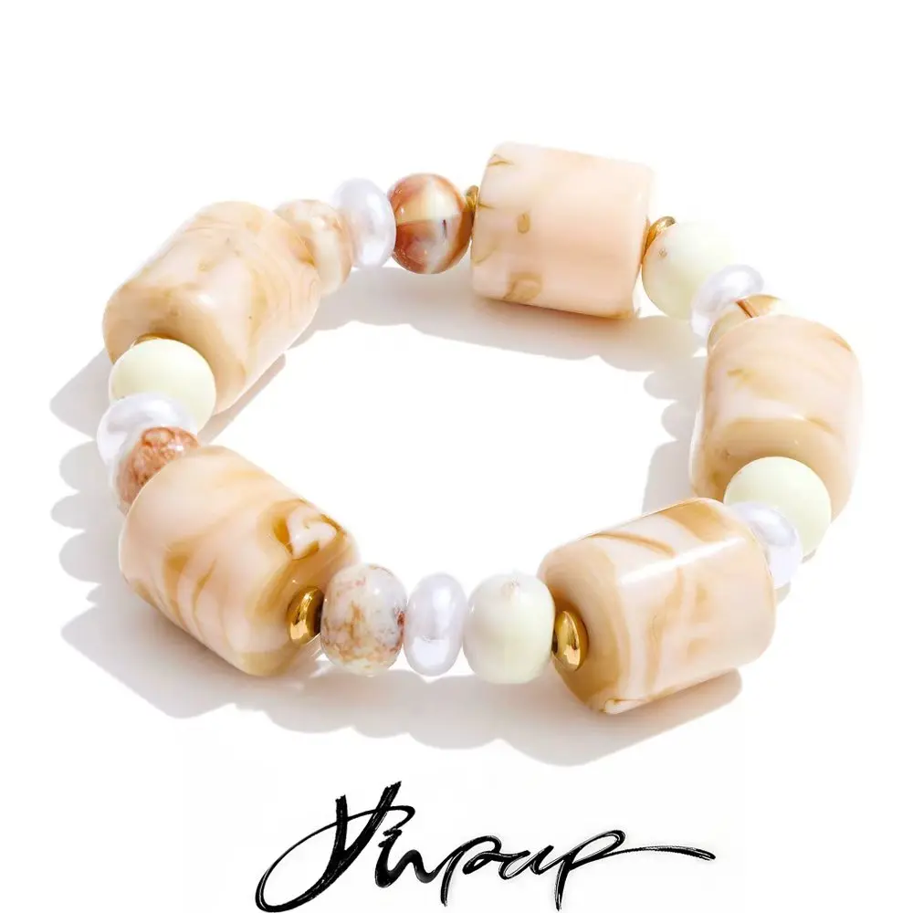 Yhpup Mode Harz Acryl Perle Perlen Kette Armband Armreif Wasserdicht Edelstahl Trendy Handgelenk Schmuck