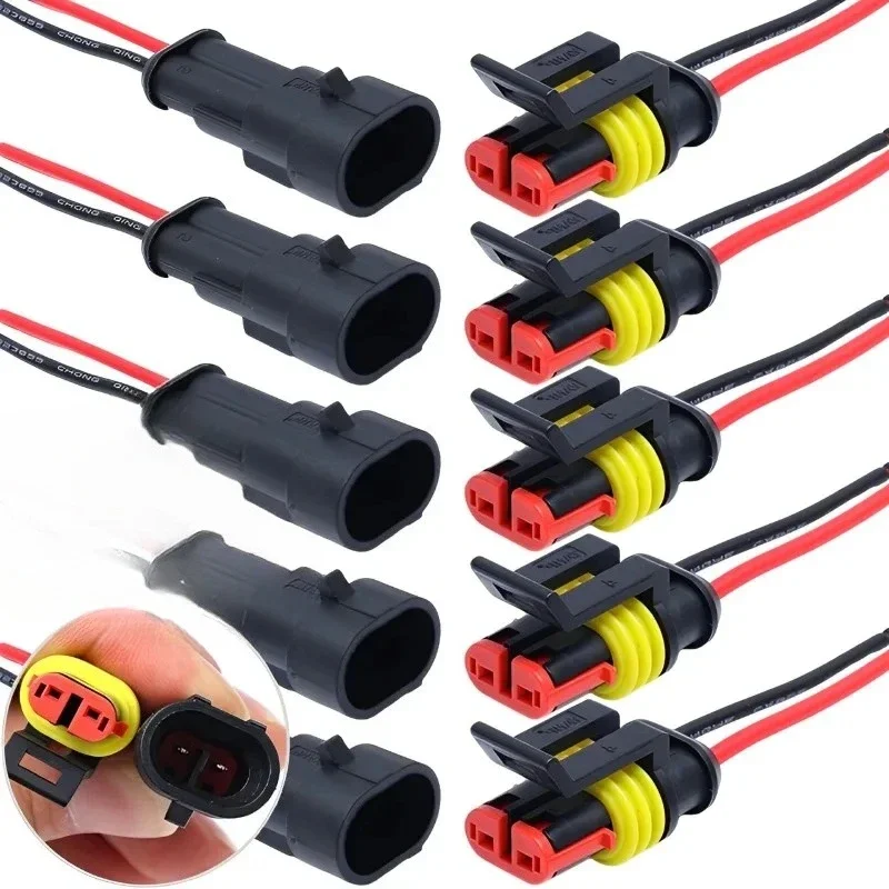 Connettore elettrico impermeabile per auto, moto, scooter e applicazioni marine, con 2 pin e cavo, 2/10 pezzi