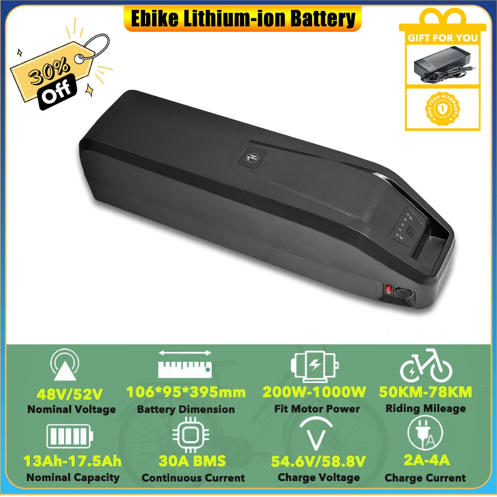 

HL Down Tube Shark Lithium-ion Battery Pack 48V 52V 15Ah 17.5Ah 840Wh for 500W 750W DUOTTS S26 C29 Electric Bike