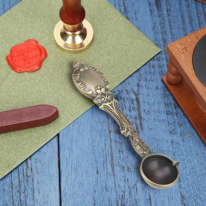 HX6D Vintage Retro Selling Spoon Bronce Selling Selling Spoon Spoon para fusión cuchara para cera sello sellado