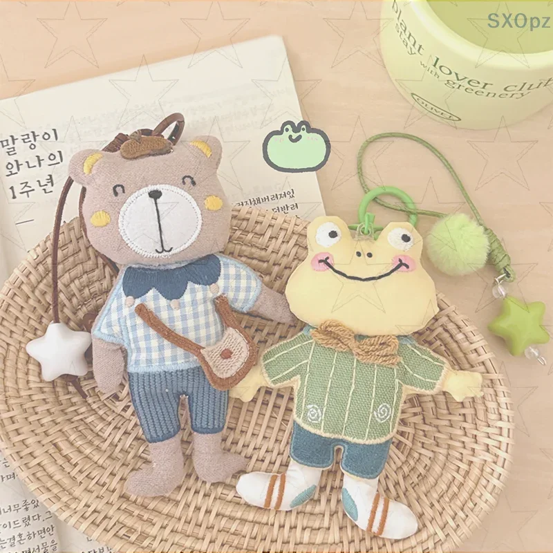 Portachiavi unico in tessuto per bambola di cartone animato con orsetto rana; Eccellente ciondolo per borsa e gusto d'amore per coppie