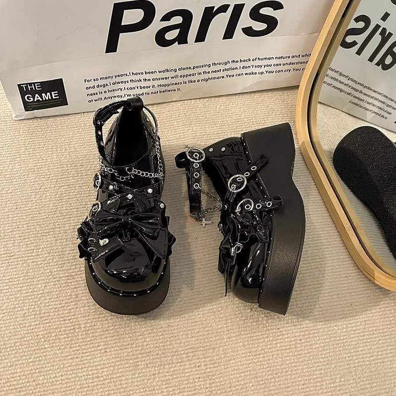Womens Lolita Shoes Fashion Mary Jane Shoes Punk Platform Cute Sweet Bow Single Shoes for WomenTrend High Heels Zapatos De Mujer