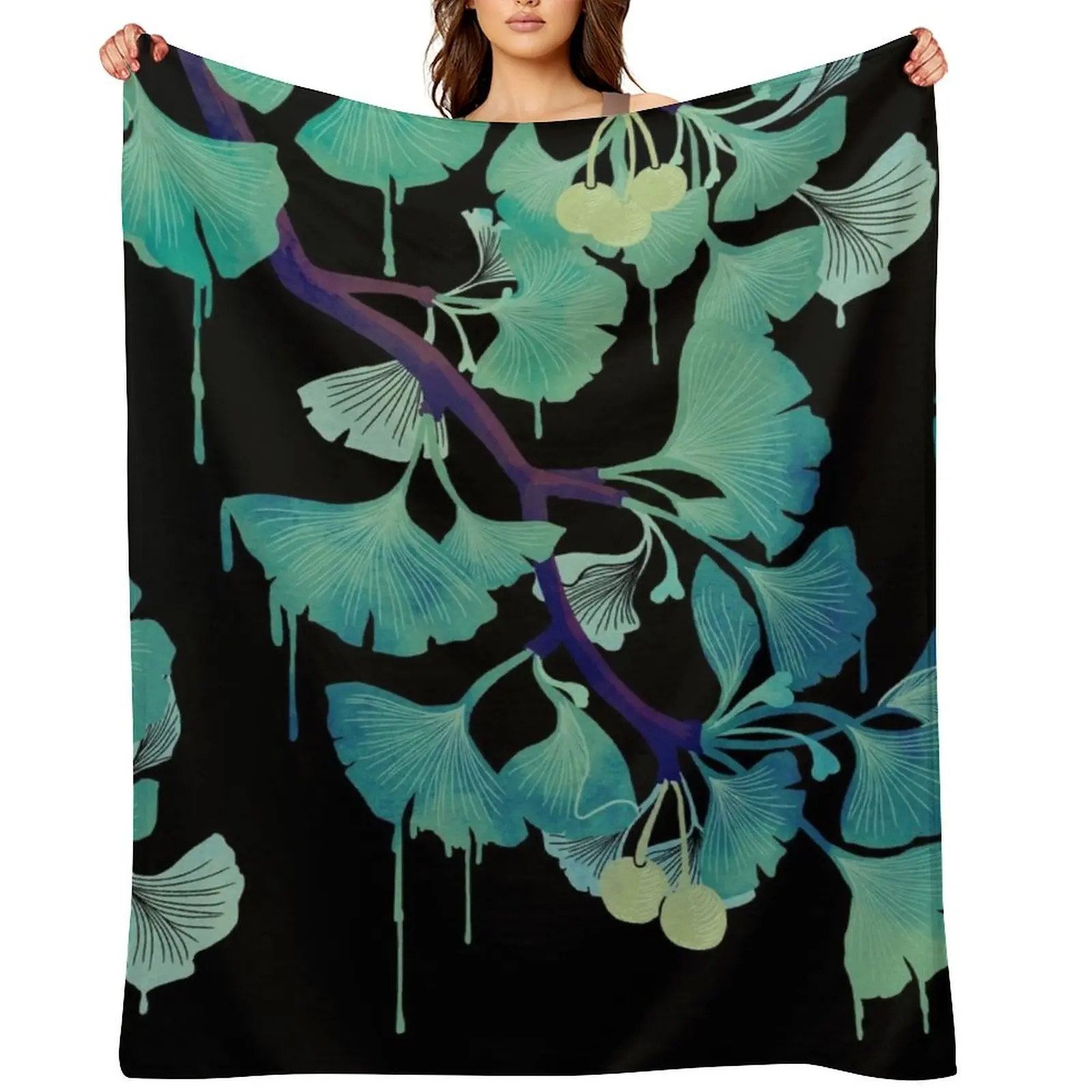 

O Ginkgo (on Black) Throw Blanket Sofa Luxury Throw Thin funny gift Blankets