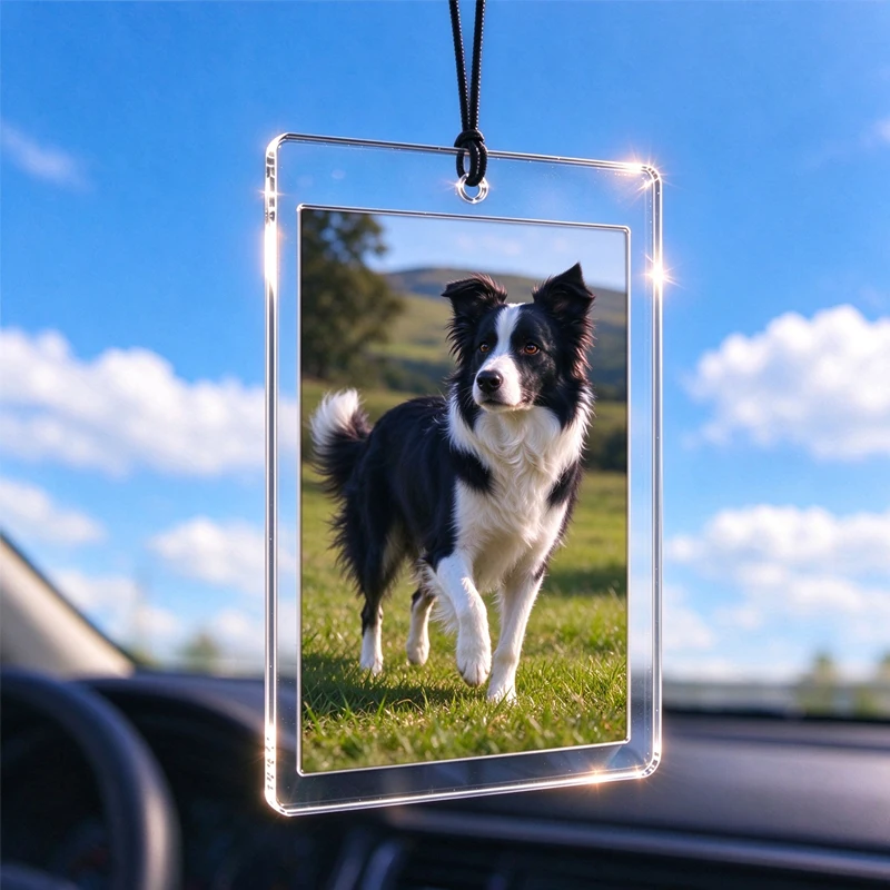 Custom Pet Photo Acrylic Car Hanging Ornament Personalized Pet Picture Car Rearview Mirror Pendant Memorial Gift For Pet Owners