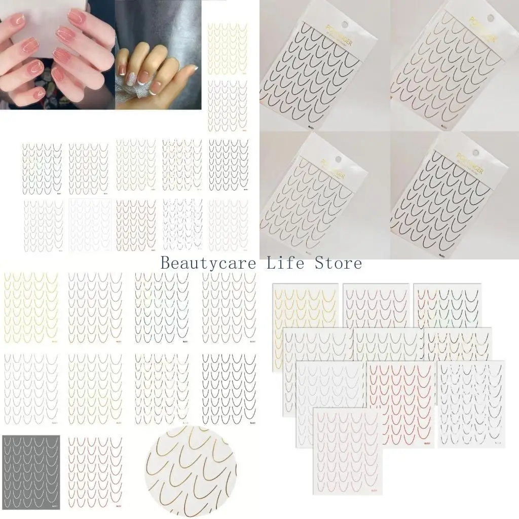 652C 12 Sheets Decals French Line Sticker French Tip Nails Art Stickers