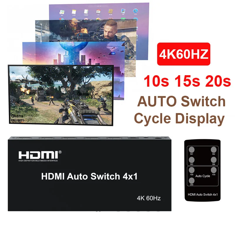 4k 60hz HDMI Auto Switch Play 4x1 HDMI Switcher HDR 3D 4 in 1 Out Audio Video Converter for DVD Media Player PS4 TV Box PC To TV