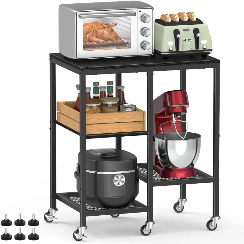 

Kitchen Microwave Cart,Microwave Stand with Wheels,Coffee Bar Table Station,4-Tier Rolling Baker's Rack,Small Appliance Storage