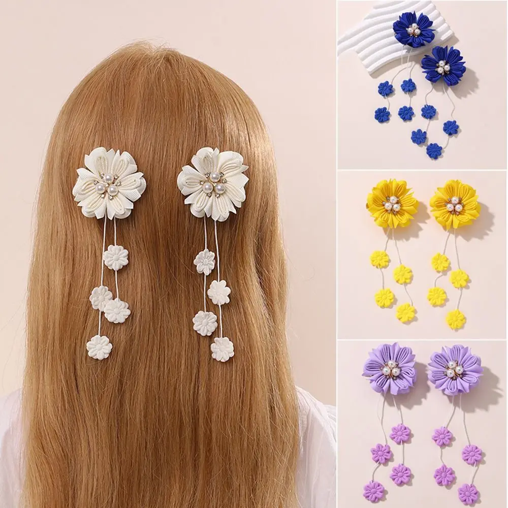 2Pcs Fashion Barrettes Cute Hair Clips With Flower Tassel Simple Hairpins Lovely Hair Accessories for Children Headwear