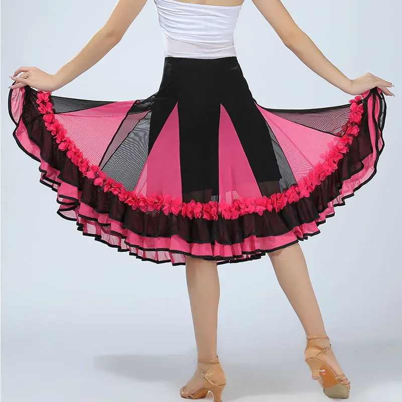 Practice Square Modern Dance Skirt Flamenco Ballroom Waltz Dance Skirt Big Swing Modern Stage Costume for Women