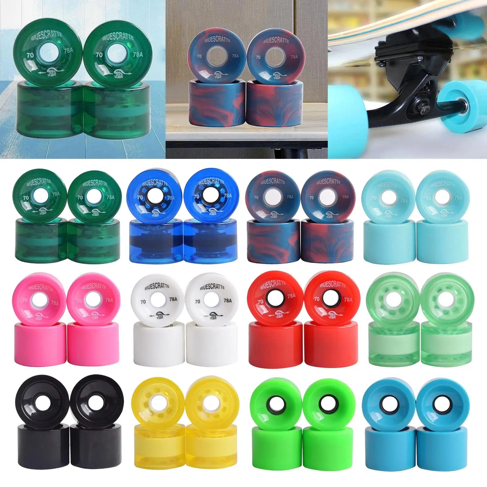 4 Pieces Skateboard Wheels Longboard PU Roller 78A Hardness Skateboard Wheel