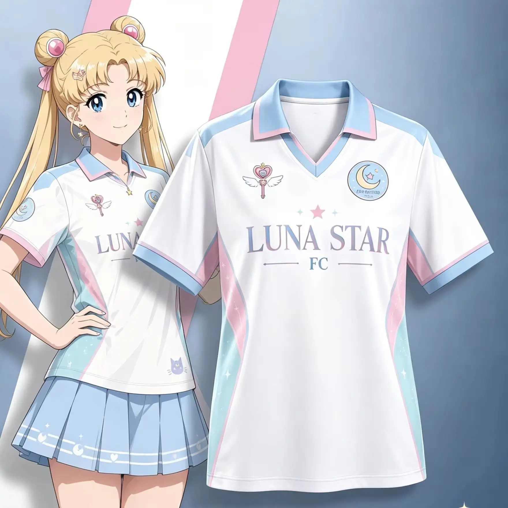 Rosa-blaues, farblich abgesetztes POLO-Trikot mit V-Ausschnitt, schönes Mädchen-Krieger-Motiv, süßes, sportliches, lässiges Kurzarm-Shirt – Detail 4