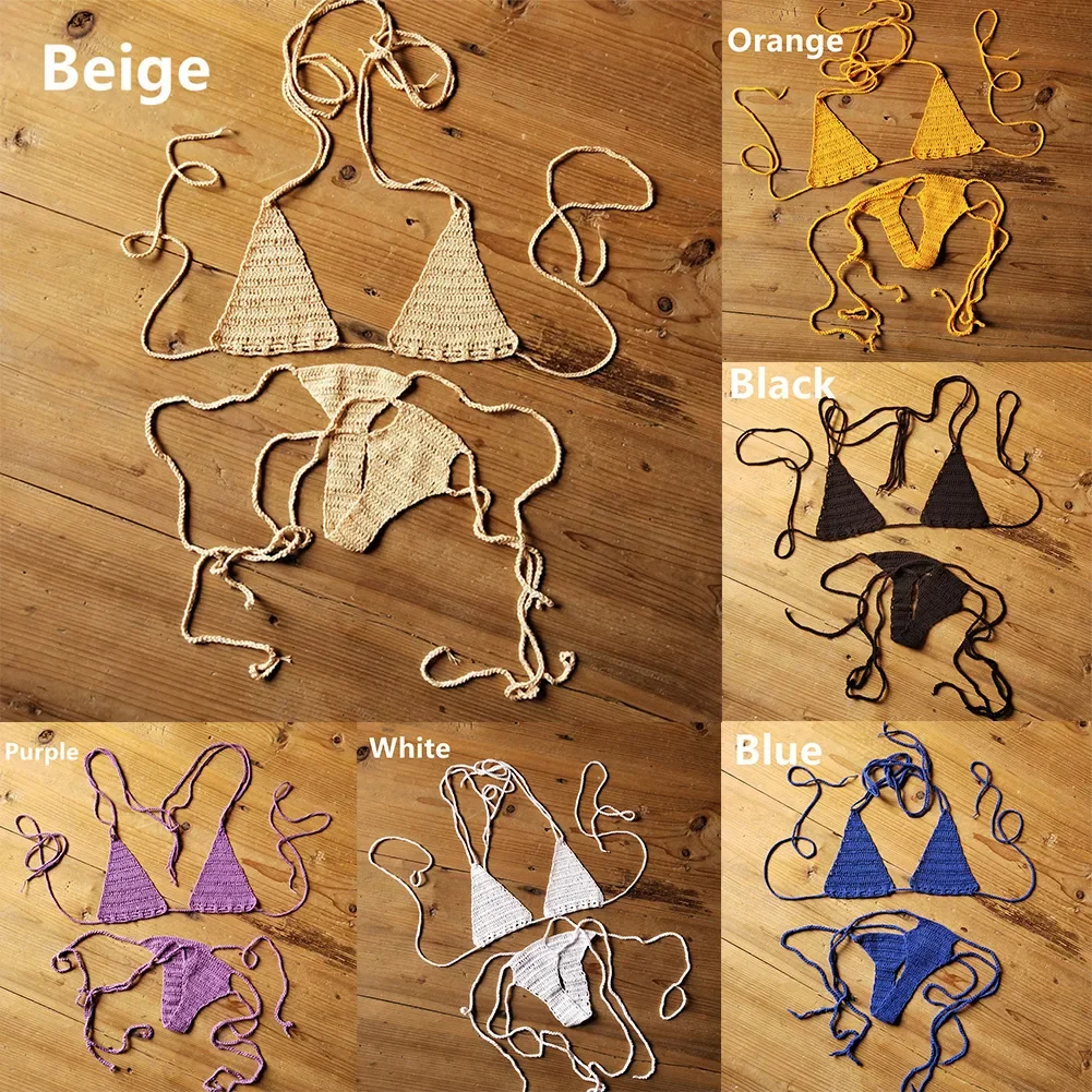 Hand Crochet Bikini Set Women\'S Sexy Beach Swimwear Bohemian Swimsuit Cotton Swimming Equipment Sportswear Accessories