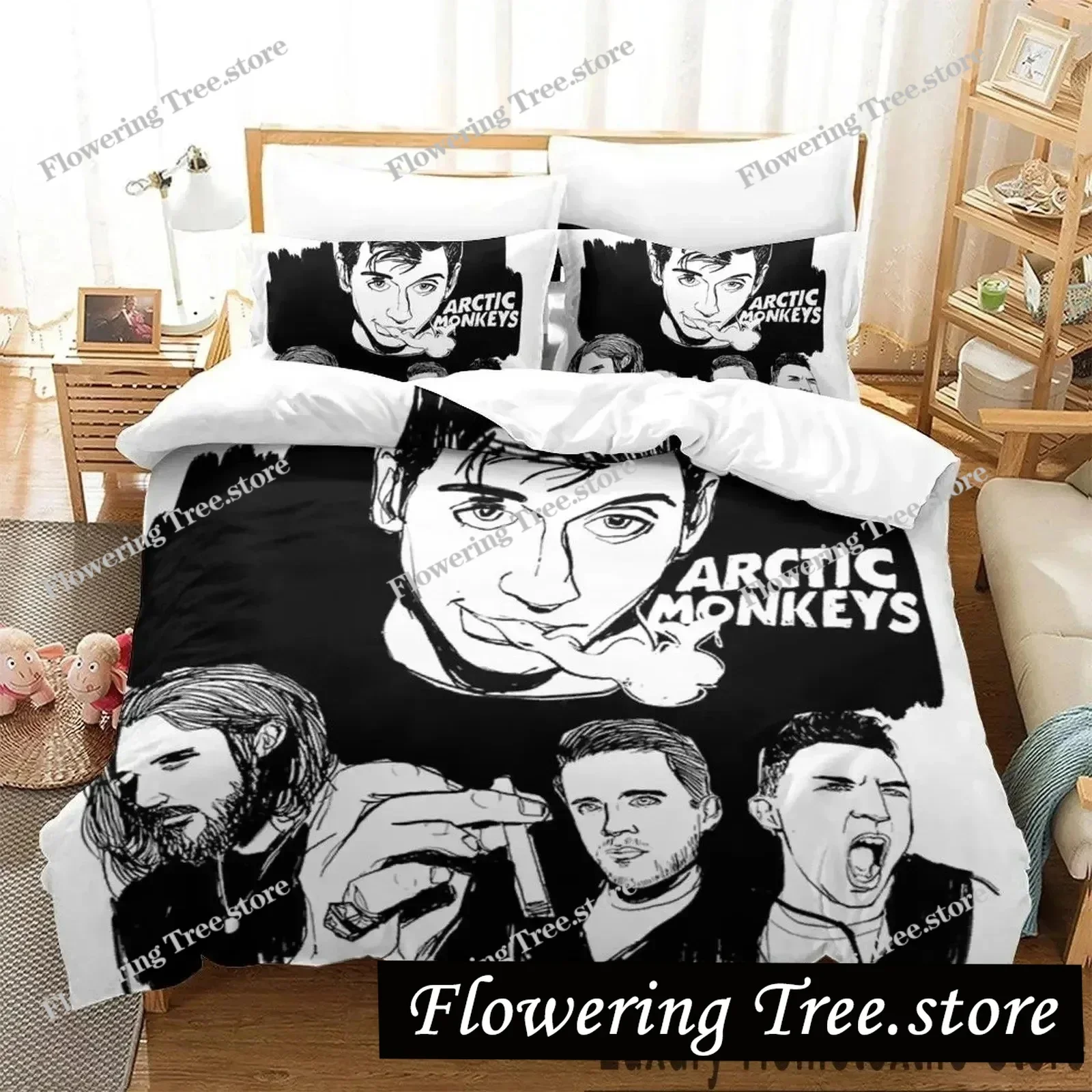 

3D Print A-Arctic Monkeys Band Bedding Set Duvet Cover Bed Set Quilt Pillowcase Comforter king Queen Size Boys Adult 025