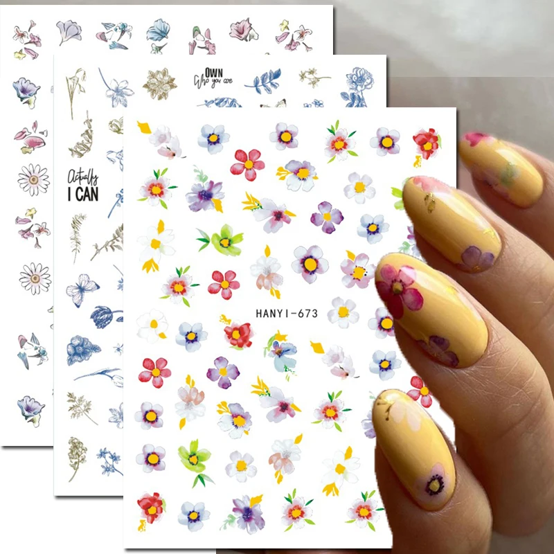 

Nail Art Decals Spring Watercolor Petals Flowers 3D Gold Butterflys Back Glue Nail Stickers Decoration For Nail Tips Beauty